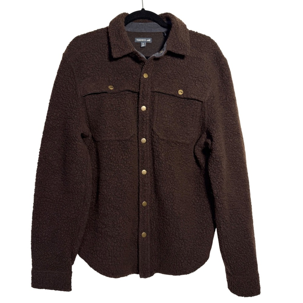 TOAD&CO Mens Telluride‎ Sherpa Shirt Jacket Shacket Brown Wool Blend Size M - Picture 2 of 12